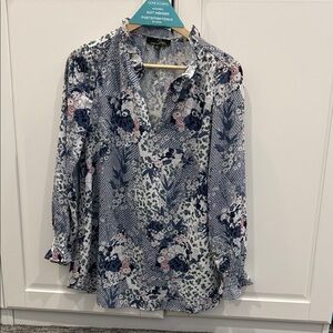Susan Betro Floral Navy and White Women's Top